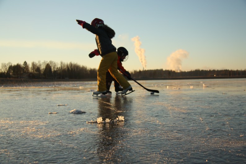skating on the lake in Finland